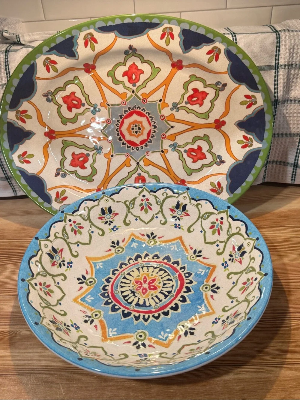New Williams Sonoma Iznik Geo Tile Large Serving Bowl, Blue Multi, Rare